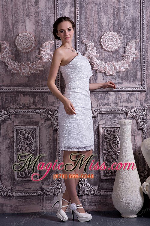 wholesale customize column / sheath one shoulder knee-length sequin wedding dress