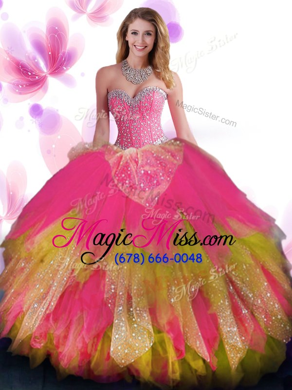 wholesale fancy ruffled floor length ball gowns sleeveless multi-color vestidos de quinceanera lace up