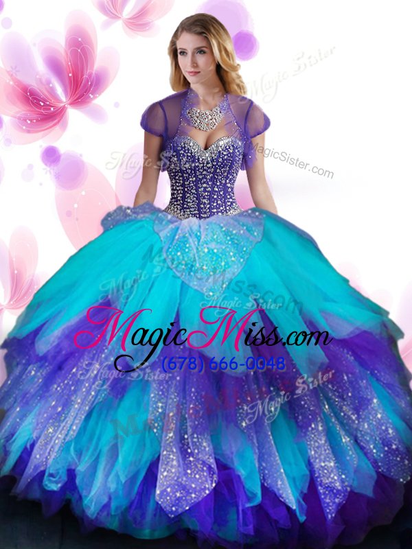 wholesale fancy ruffled floor length ball gowns sleeveless multi-color vestidos de quinceanera lace up