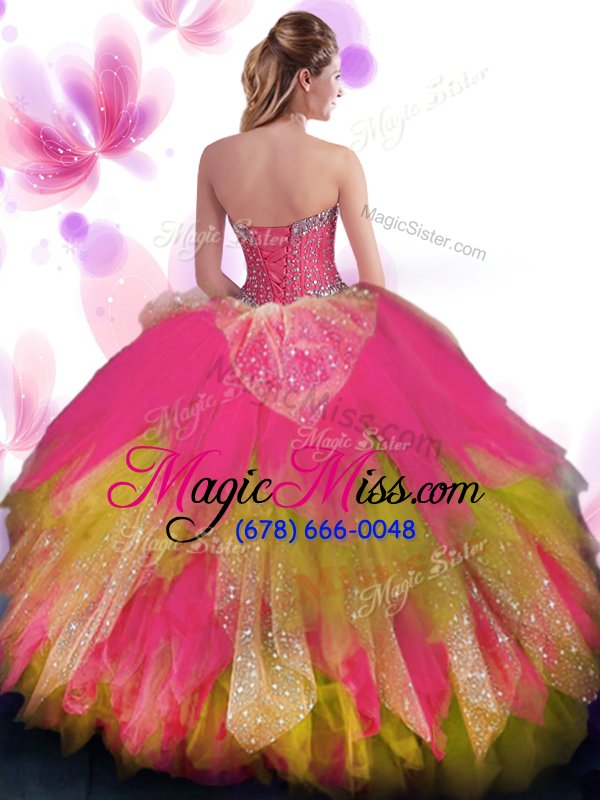 wholesale fancy ruffled floor length ball gowns sleeveless multi-color vestidos de quinceanera lace up