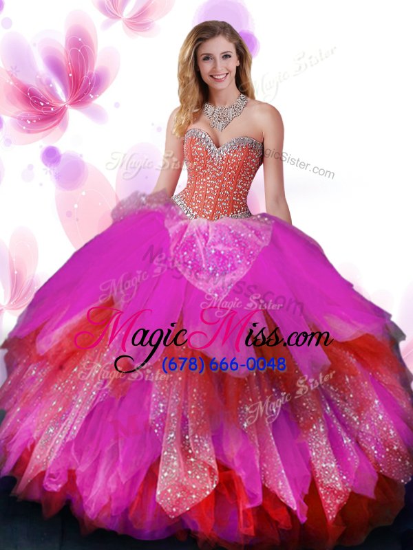 wholesale fancy ruffled floor length ball gowns sleeveless multi-color vestidos de quinceanera lace up