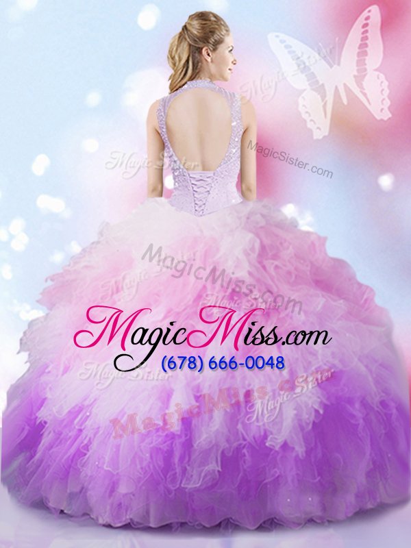 wholesale pretty multi-color 15 quinceanera dress military ball and sweet 16 and quinceanera and for with beading and ruffles high-neck sleeveless lace up