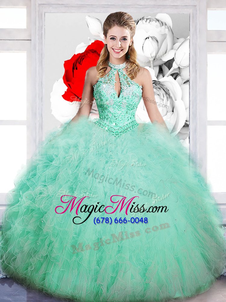 wholesale most popular sleeveless floor length beading lace up sweet 16 quinceanera dress with apple green