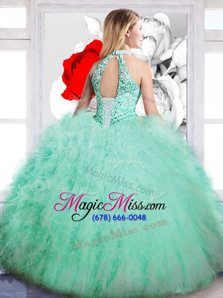 wholesale most popular sleeveless floor length beading lace up sweet 16 quinceanera dress with apple green