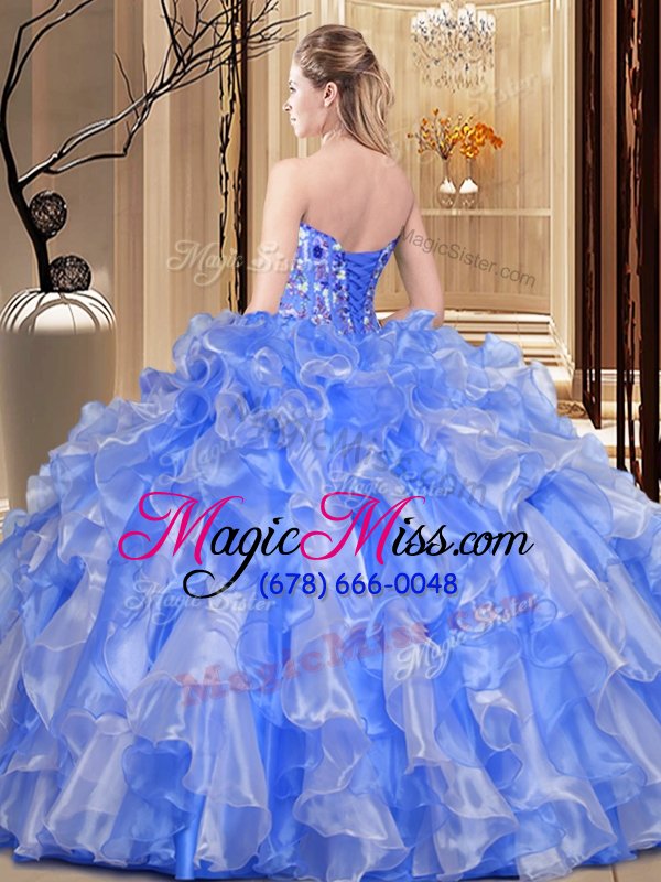 wholesale flirting blue sleeveless beading and embroidery and ruffles floor length quinceanera dresses