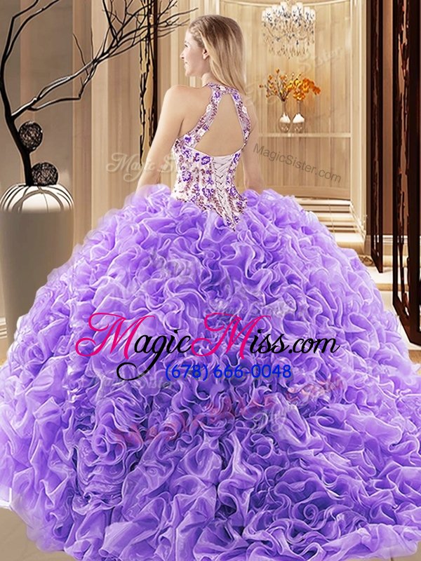 wholesale embroidery and ruffles vestidos de quinceanera peach backless sleeveless court train