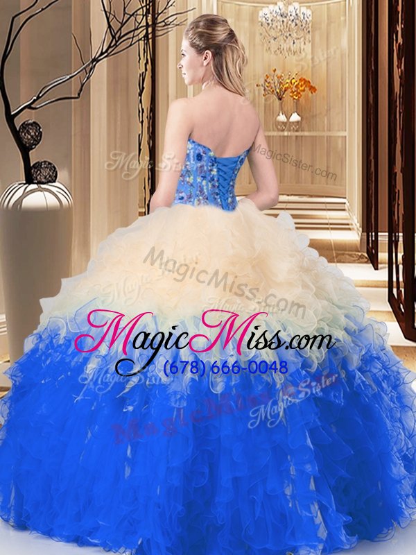 wholesale classical multi-color ball gowns sweetheart sleeveless tulle floor length lace up embroidery and ruffles sweet 16 dress