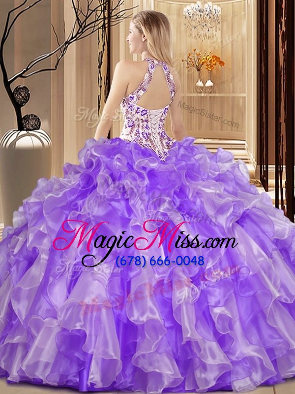 wholesale exquisite scoop sleeveless organza vestidos de quinceanera embroidery and ruffles backless