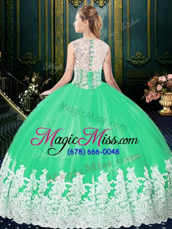 wholesale captivating scoop sleeveless tulle floor length zipper quinceanera gowns in apple green for with lace and appliques