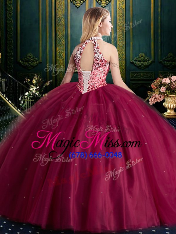 wholesale sweet halter top tulle sleeveless floor length sweet 16 dresses and beading and lace and appliques