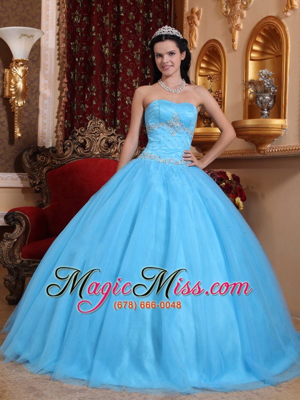 wholesale aqua blue ball gown sweetheart floor-length tulle and taffeta beading quinceanera dress