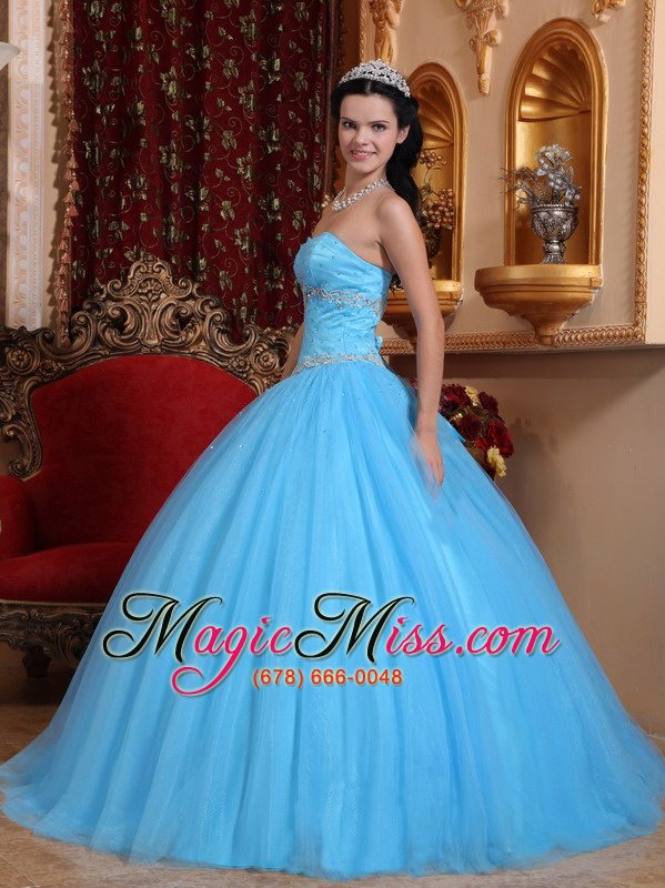 wholesale aqua blue ball gown sweetheart floor-length tulle and taffeta beading quinceanera dress