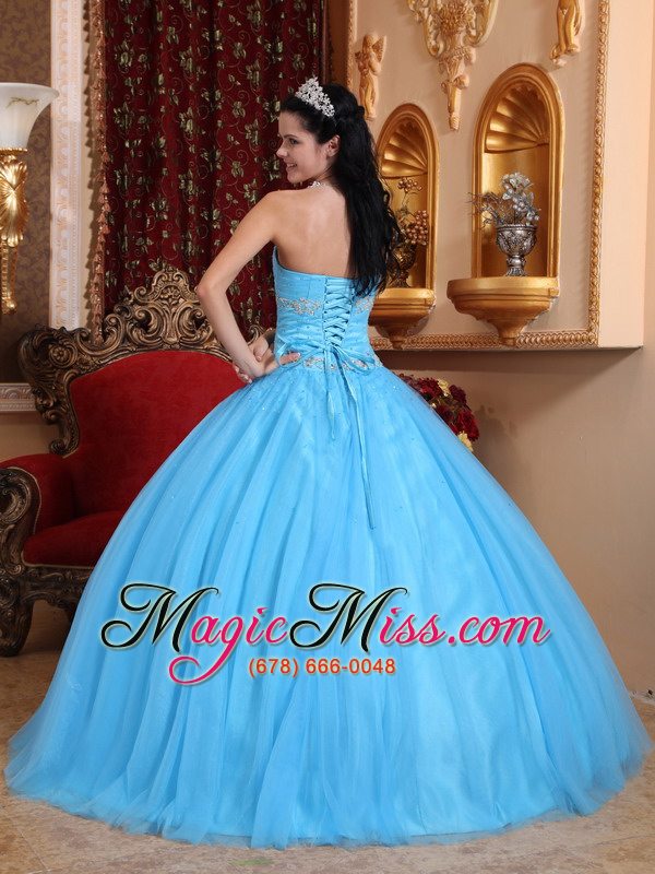 wholesale aqua blue ball gown sweetheart floor-length tulle and taffeta beading quinceanera dress