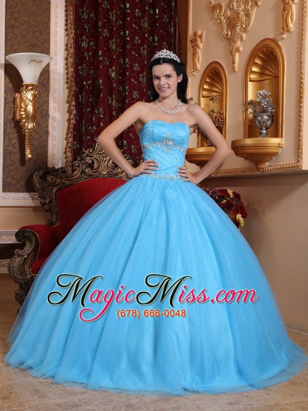 wholesale aqua blue ball gown sweetheart floor-length tulle and taffeta beading quinceanera dress