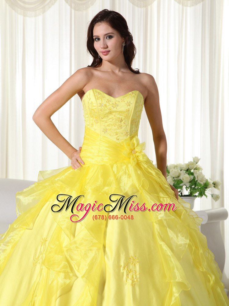wholesale yellow ball gown sweetheart floor-length taffeta embroidery quinceanera dress