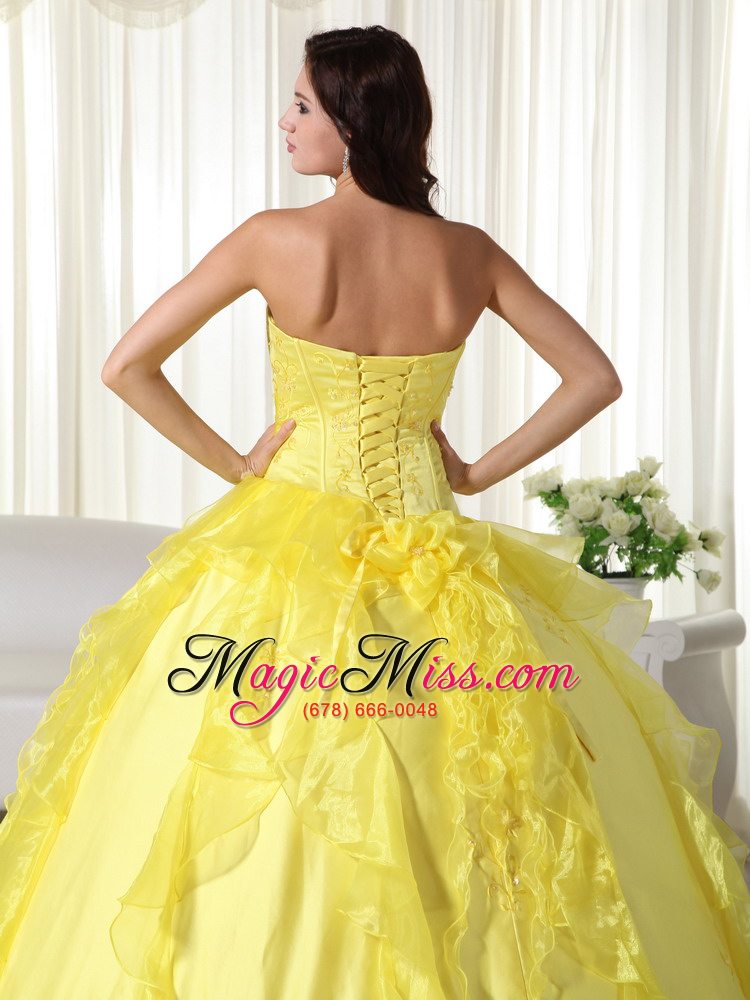 wholesale yellow ball gown sweetheart floor-length taffeta embroidery quinceanera dress