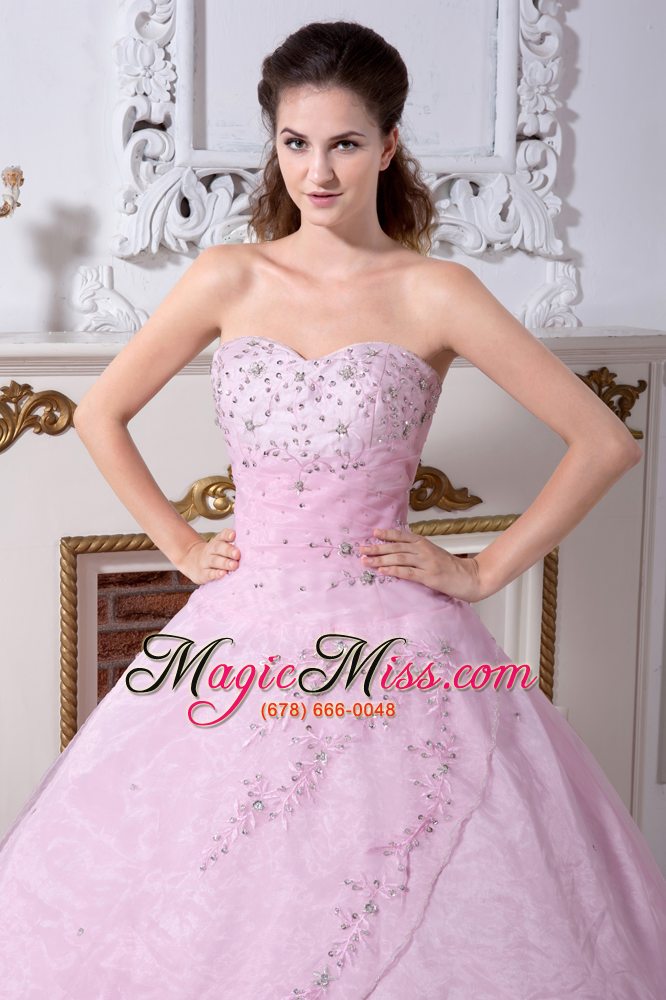 wholesale rose pink a-line / princess sweetheart floor-length organza embroidery quinceanera dress