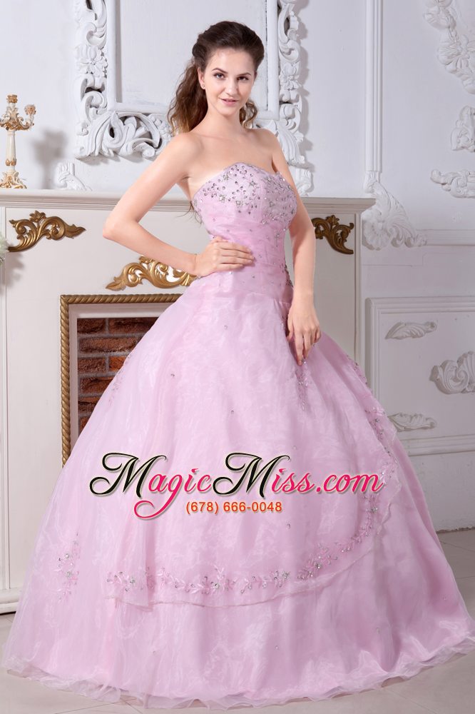 wholesale rose pink a-line / princess sweetheart floor-length organza embroidery quinceanera dress