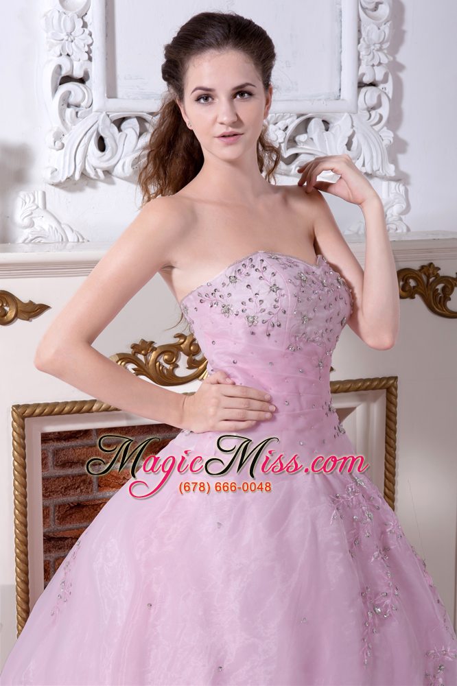 wholesale rose pink a-line / princess sweetheart floor-length organza embroidery quinceanera dress