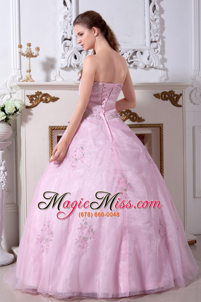 wholesale rose pink a-line / princess sweetheart floor-length organza embroidery quinceanera dress