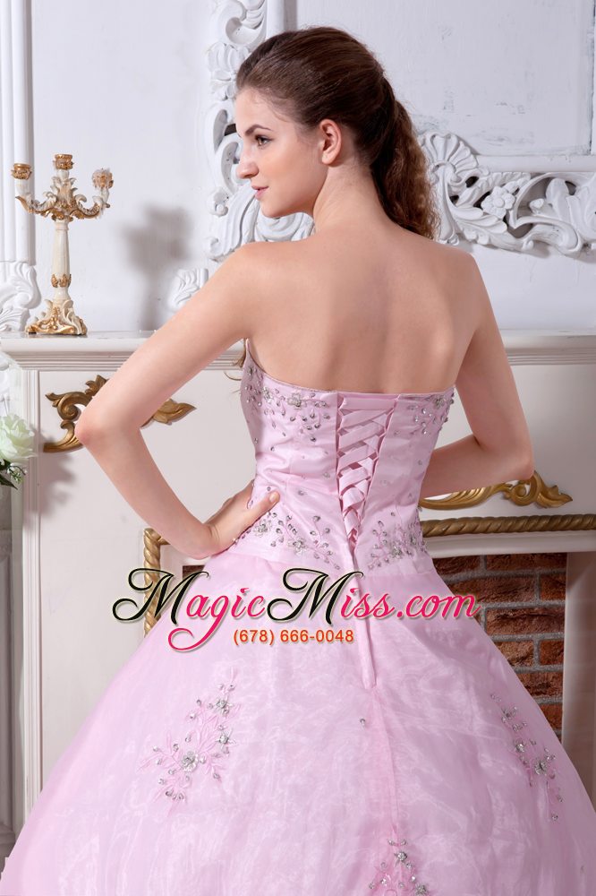 wholesale rose pink a-line / princess sweetheart floor-length organza embroidery quinceanera dress