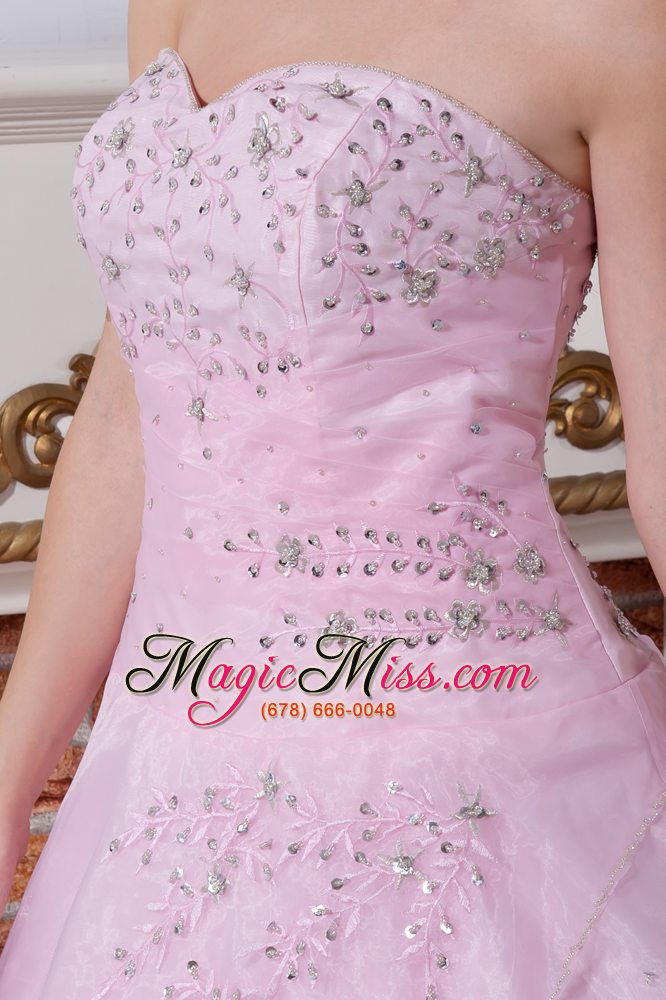 wholesale rose pink a-line / princess sweetheart floor-length organza embroidery quinceanera dress