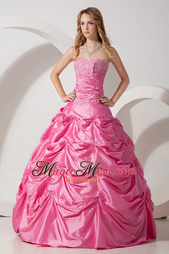 wholesale rose pink a-line strapless floor-length taffeta appliques prom / evening dress