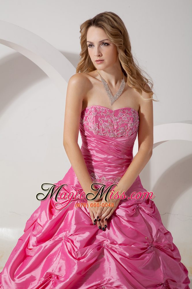 wholesale rose pink a-line strapless floor-length taffeta appliques prom / evening dress