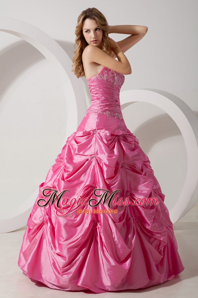 wholesale rose pink a-line strapless floor-length taffeta appliques prom / evening dress