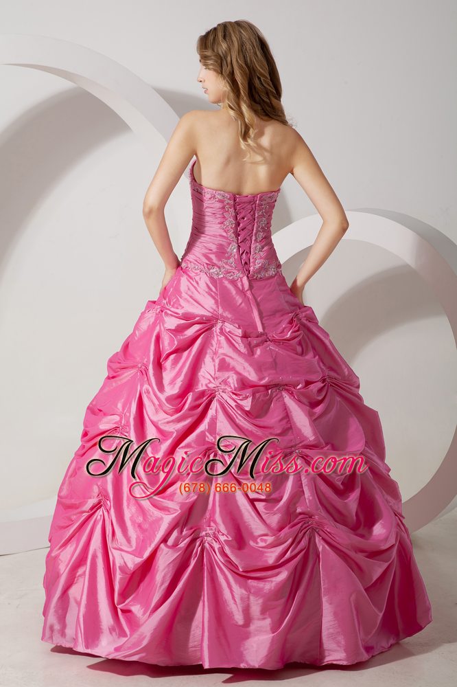 wholesale rose pink a-line strapless floor-length taffeta appliques prom / evening dress