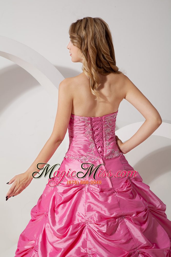 wholesale rose pink a-line strapless floor-length taffeta appliques prom / evening dress