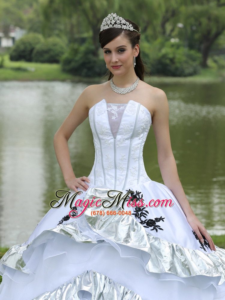 wholesale ball gown 2013 quinceanera dress for military ball appliques on taffeta organza strapless