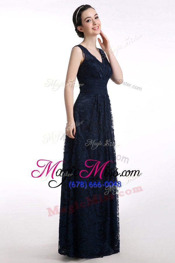 wholesale nice sleeveless floor length lace zipper evening dress with black