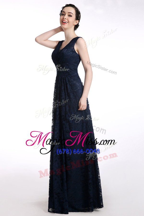 wholesale nice sleeveless floor length lace zipper evening dress with black