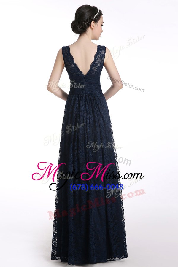 wholesale nice sleeveless floor length lace zipper evening dress with black