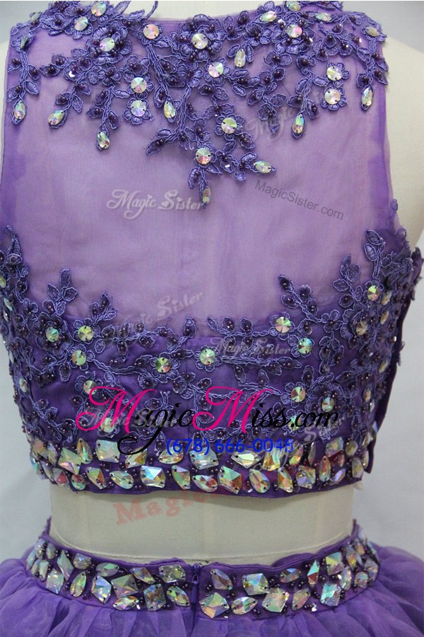 wholesale vintage scoop purple a-line beading and appliques homecoming dress side zipper tulle sleeveless knee length