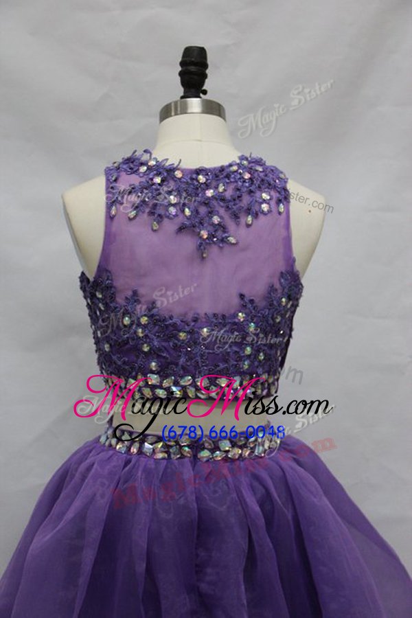 wholesale vintage scoop purple a-line beading and appliques homecoming dress side zipper tulle sleeveless knee length