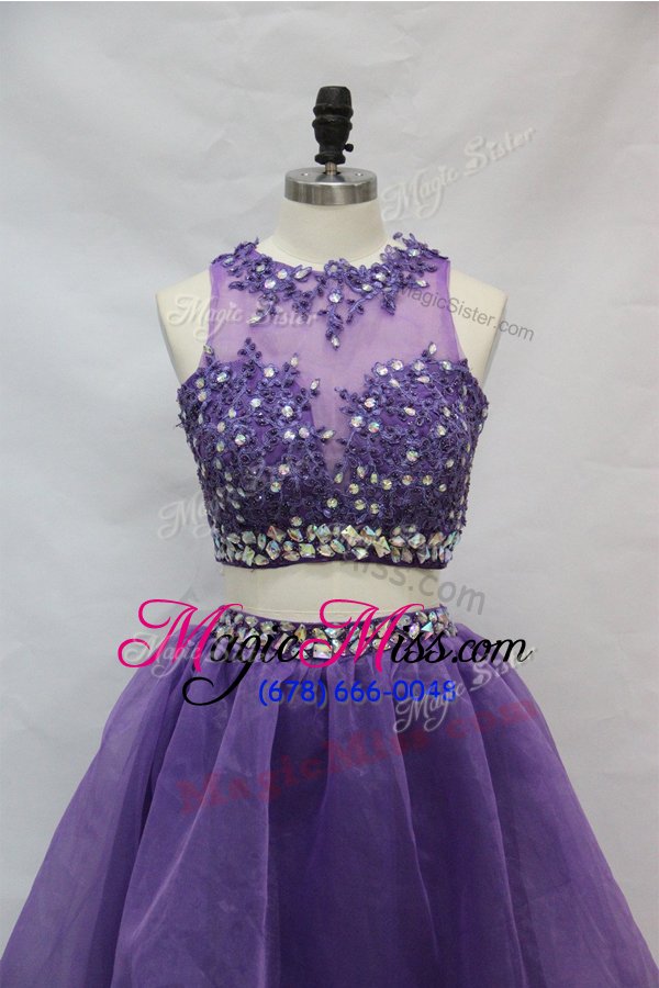 wholesale vintage scoop purple a-line beading and appliques homecoming dress side zipper tulle sleeveless knee length