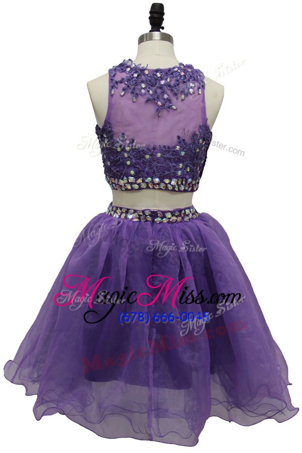 wholesale vintage scoop purple a-line beading and appliques homecoming dress side zipper tulle sleeveless knee length