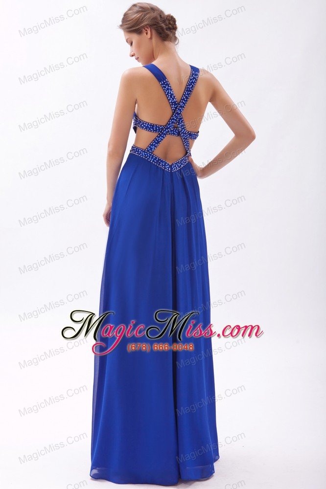 wholesale royal blue empire straps floor-length chiffon beading prom dress