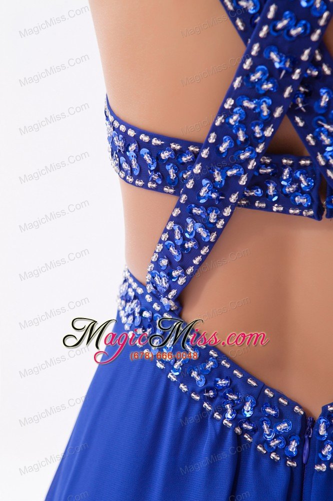 wholesale royal blue empire straps floor-length chiffon beading prom dress