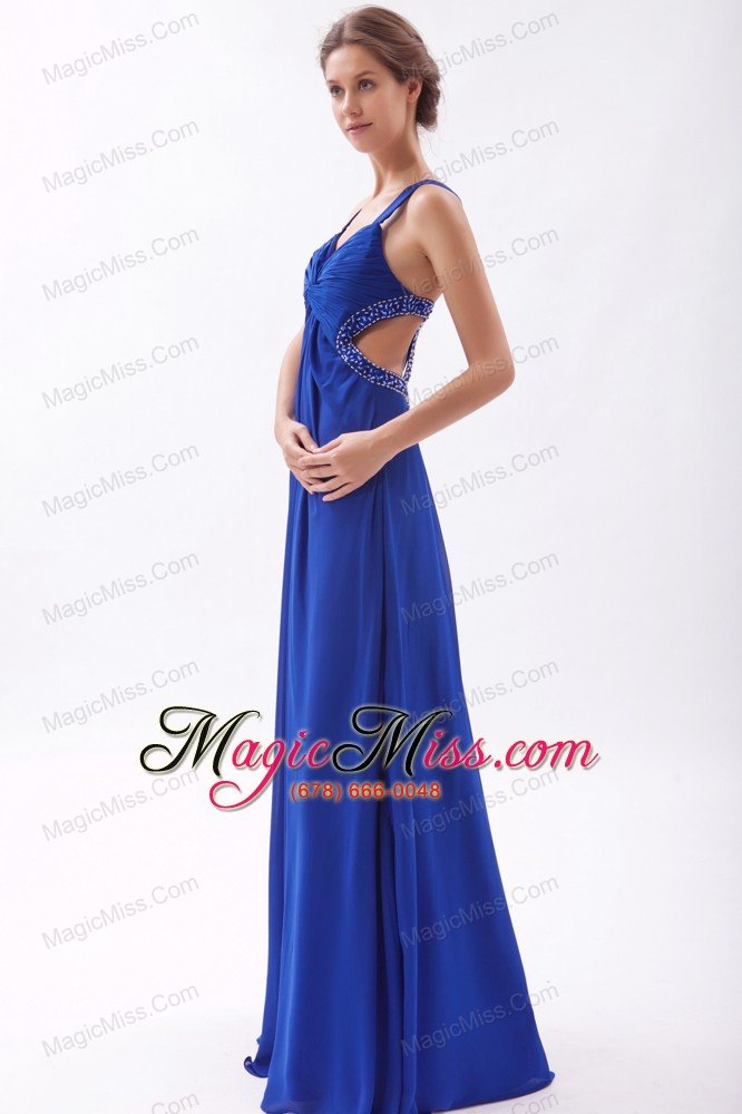 wholesale royal blue empire straps floor-length chiffon beading prom dress