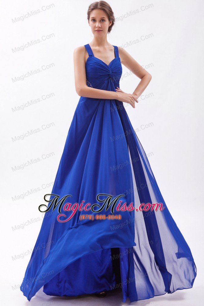 wholesale royal blue empire straps floor-length chiffon beading prom dress