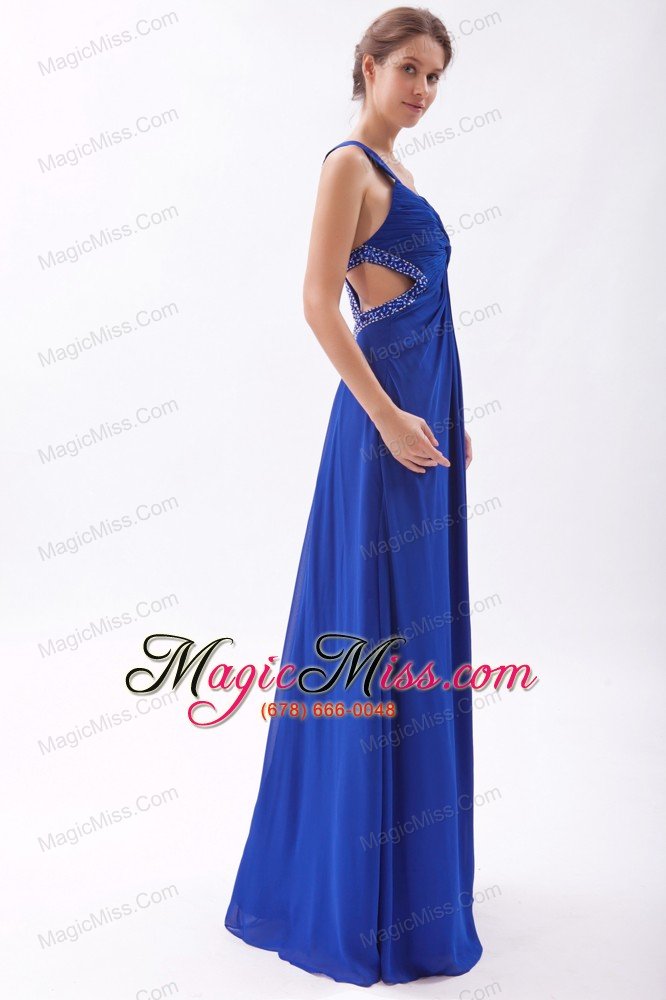 wholesale royal blue empire straps floor-length chiffon beading prom dress