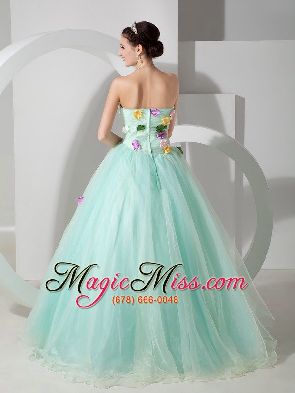 wholesale apple green a-line strapless floor-length organza hand made flowers prom dress