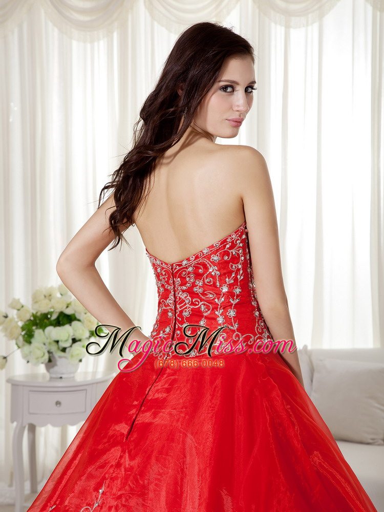 wholesale red ball gown sweetheart floor-length organza beading and embroidery quinceanera dress