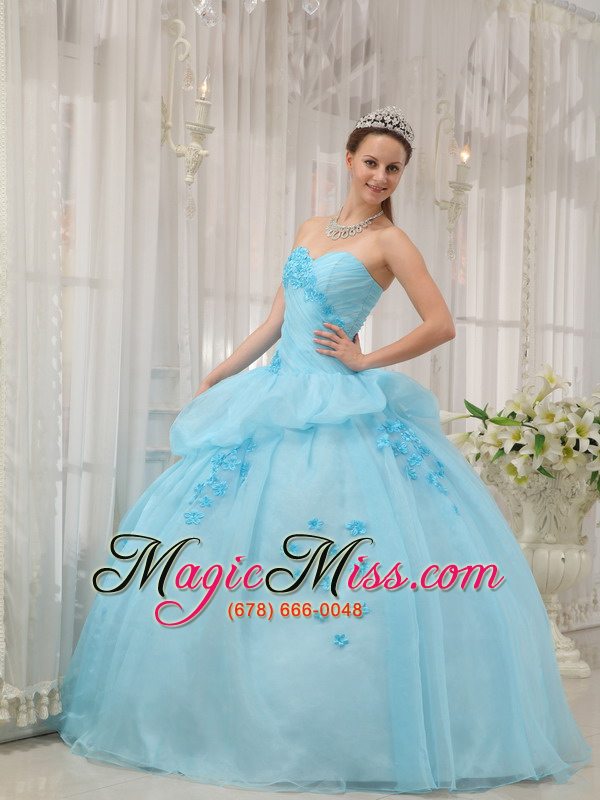 wholesale light blue ball gown sweetheart floor-length organza appliques quinceanera dress