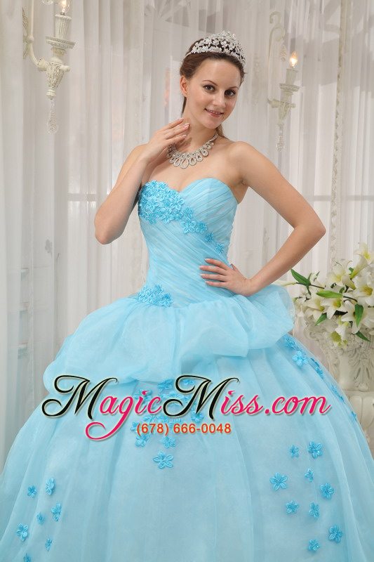 wholesale light blue ball gown sweetheart floor-length organza appliques quinceanera dress