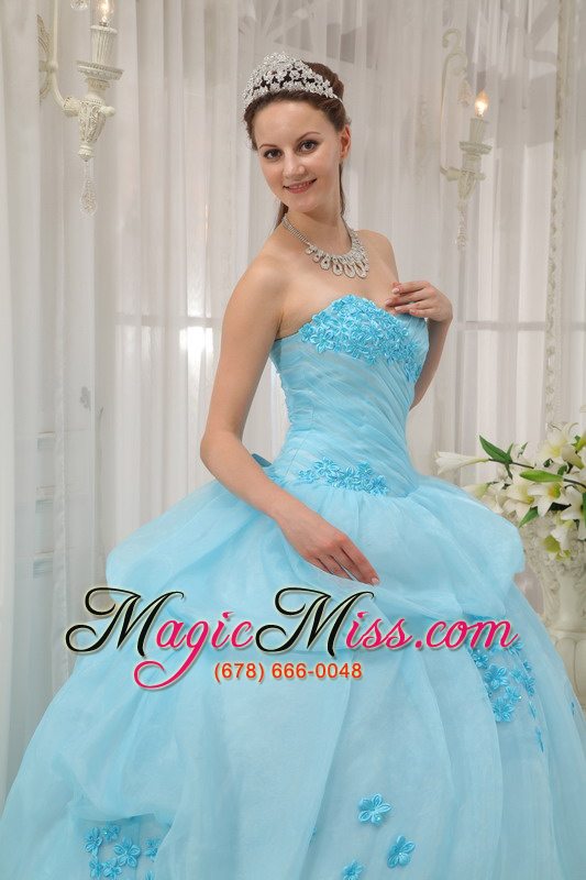 wholesale light blue ball gown sweetheart floor-length organza appliques quinceanera dress