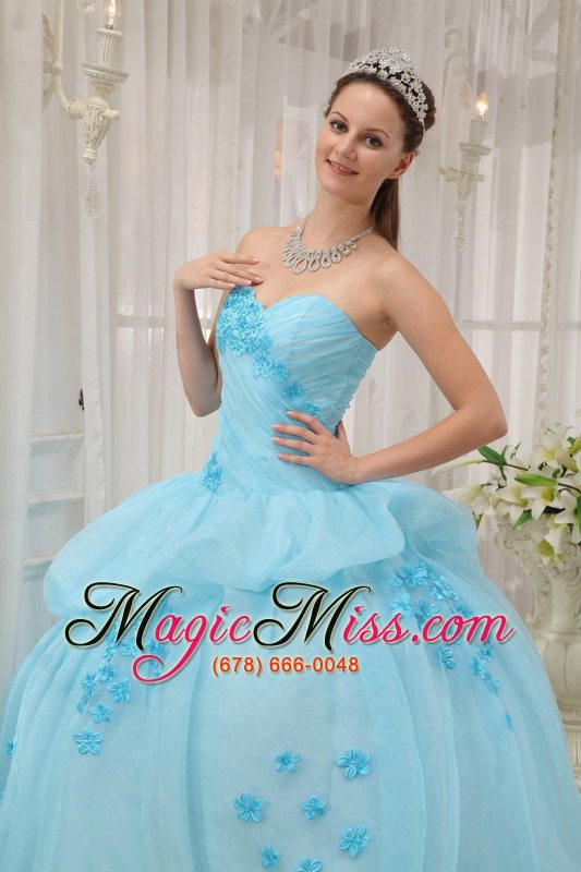 wholesale light blue ball gown sweetheart floor-length organza appliques quinceanera dress